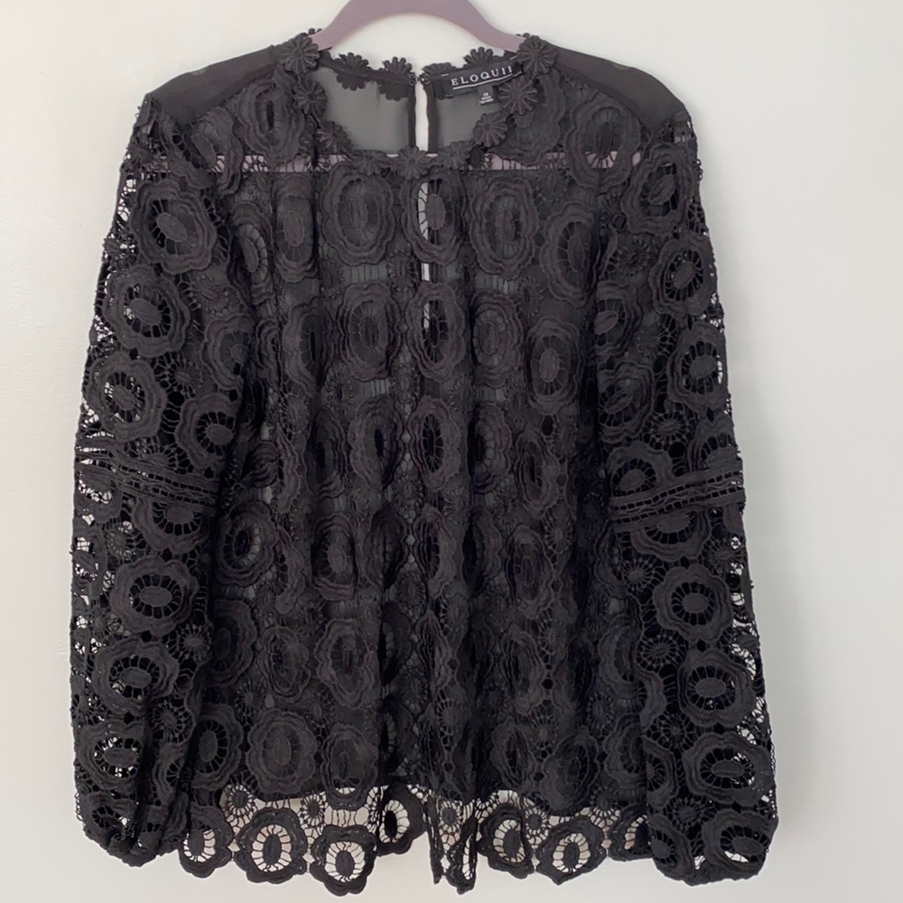 Eloquii Lace Cutout Blouse with Sheer Back